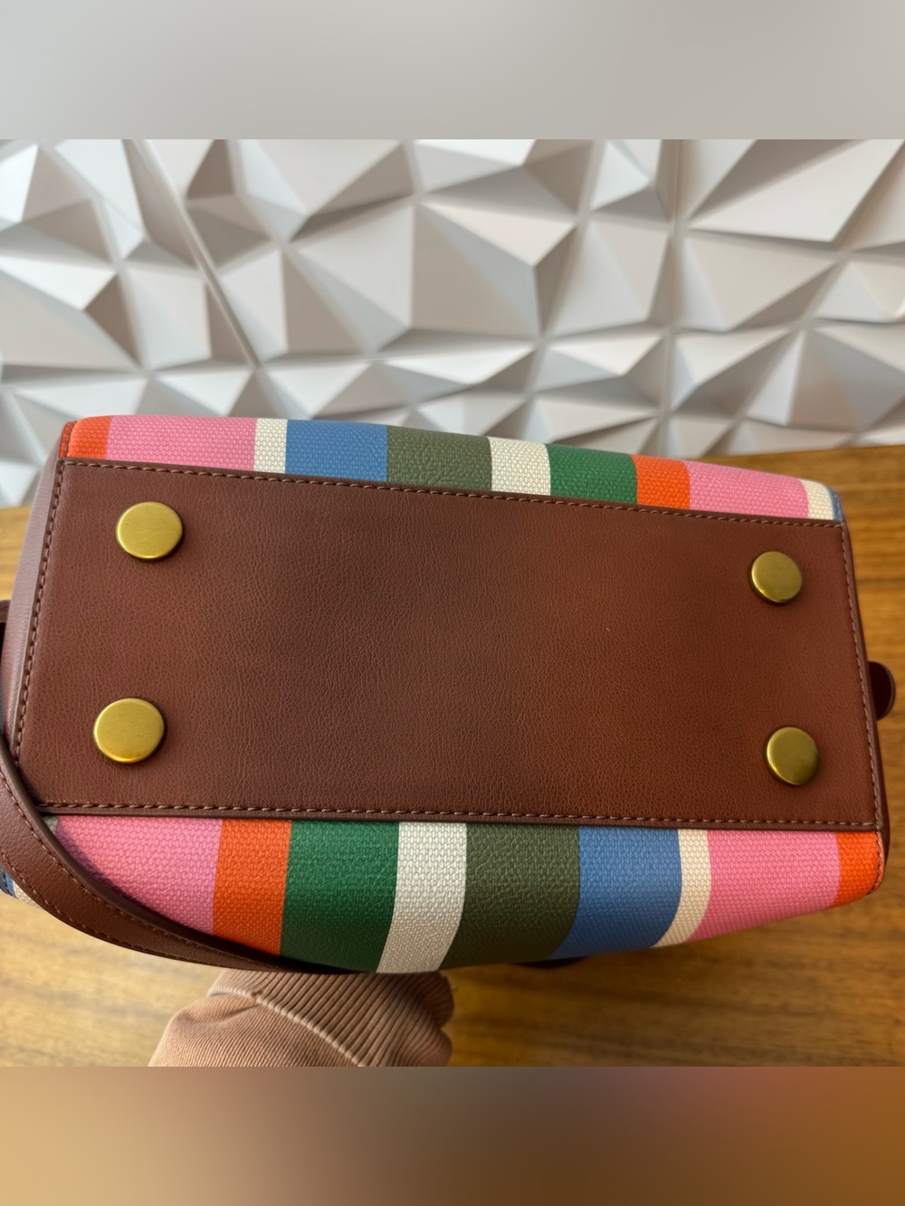 Fossil Sydney satchel bag multi-colored striped pattern - Picture 6 of 13